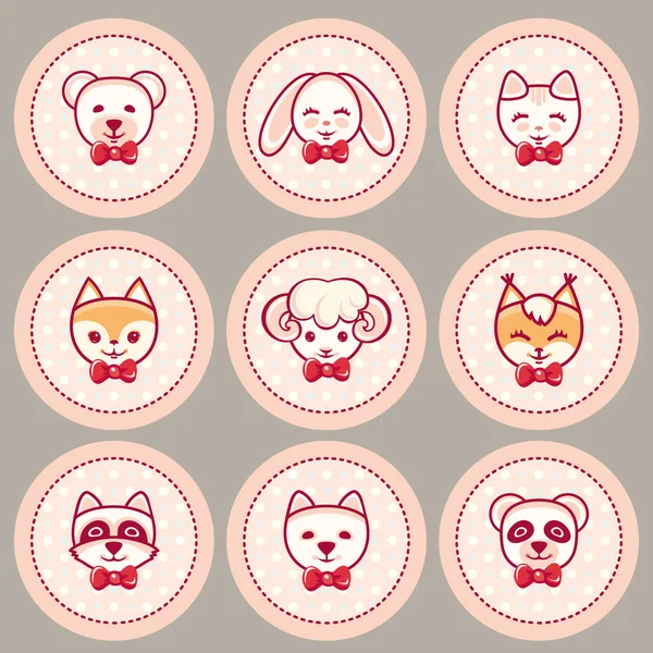 Hediye etiketleri ile sevimli hayvanlar. Parlak tatil etiket kümesi. Vektör çizim 