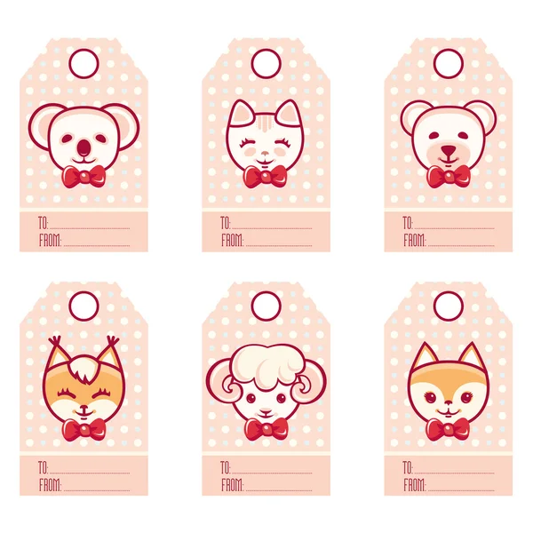 Hediye etiketleri ile sevimli hayvanlar. Parlak tatil etiket kümesi. Vektör çizim 