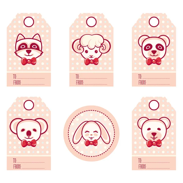 Hediye etiketleri ile sevimli hayvanlar. Parlak tatil etiket kümesi. Vektör çizim 