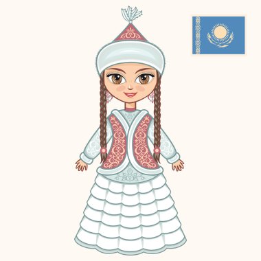 Kazak elbiseli kız. Tarihi kıyafetler. Kazakistan