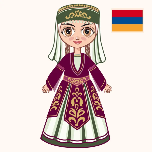 Το κορίτσι με το Αρμενικό φόρεμα. Ιστορικά ρούχα. Αρμενία — Διανυσματικό Αρχείο