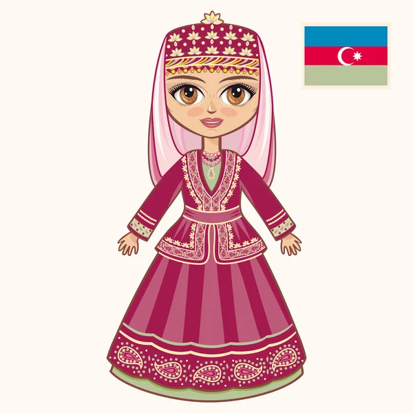 아제르바이잔 드레스를 입은 소녀. 역사적인 옷. 아제르바이잔 — 스톡 벡터