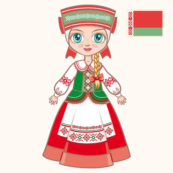 Het meisje in Wit-Russische jurk. Historische kleding. Wit-Rusland — Stockvector