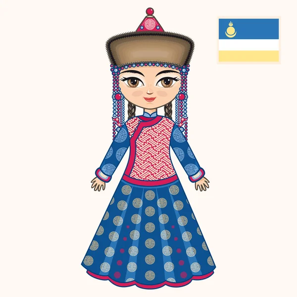 The girl in Buryat dress. Historical clothes. Buryatia — Stock Vector