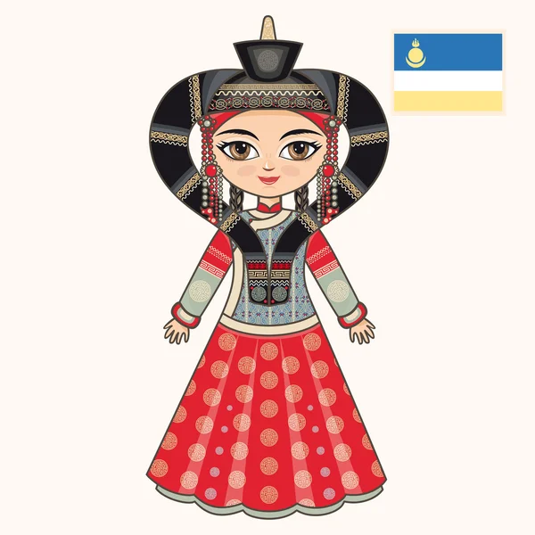 The girl in Buryat dress. Historical clothes. Buryatia — Stock Vector