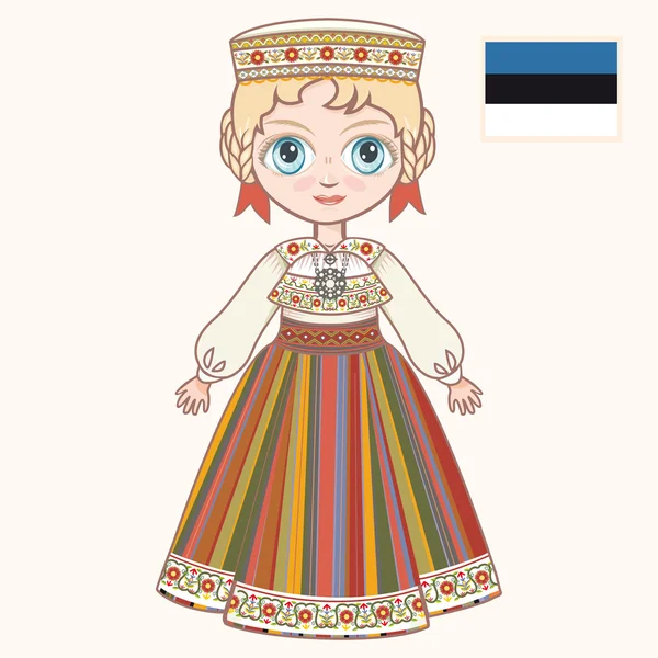 La fille en robe estonienne. Des vêtements historiques. Estonie — Image vectorielle