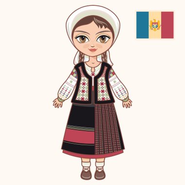 The girl in Moldavian dress. Historical clothes. Moldova clipart