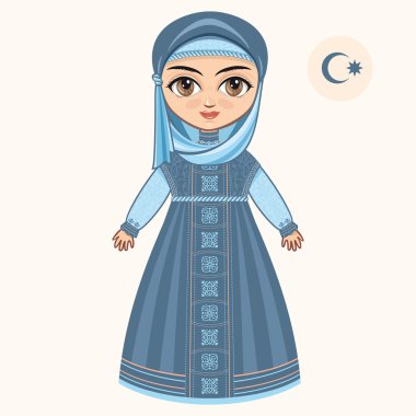 Müslüman elbiseli kız. Tarihi kıyafetler. 