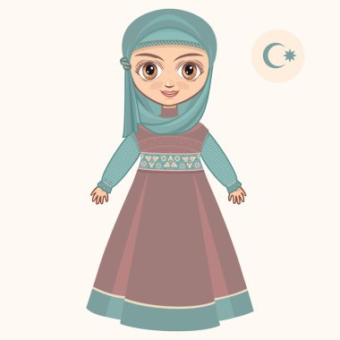 Müslüman elbiseli kız. Tarihi kıyafetler. 