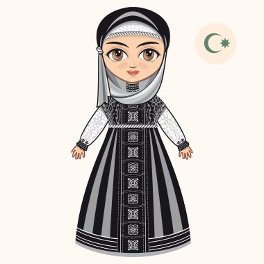 Müslüman elbiseli kız. Tarihi kıyafetler. 