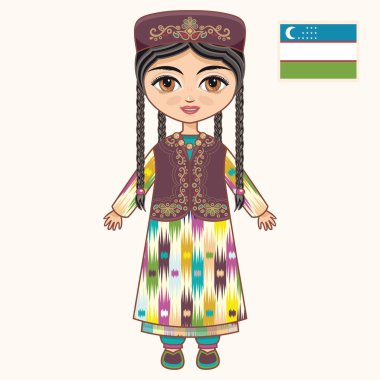 Özbek elbiseli kız. Tarihi kıyafetler. Özbekistan