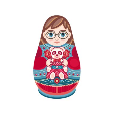Matryoshka. Rus halk yuvalama bebeği. Babushka bebeği. Beyaz arka planda vektör çizimi