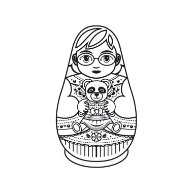 Matryoshka. Rus halk yuvalama bebeği. Babushka bebeği. Beyaz arka planda vektör çizimi