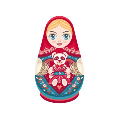Matryoshka. Rus halk yuvalama bebeği. Babushka bebeği. Beyaz arka planda vektör çizimi