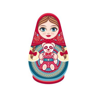 Matryoshka. Rus halk yuvalama bebeği. Babushka bebeği. Beyaz arka planda vektör çizimi