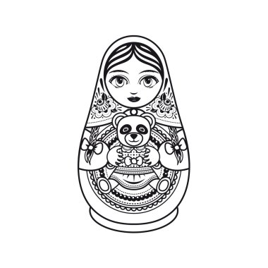 Matryoshka. Rus halk yuvalama bebeği. Babushka bebeği. Beyaz arka planda vektör çizimi