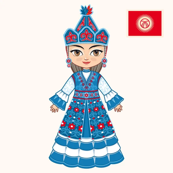 키르기스스탄 드레스의 소녀. 역사적인 옷. 키르기스스탄 — 스톡 벡터