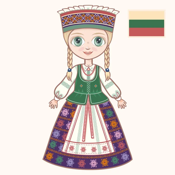 The girl in Lithuanian dress. Historical clothes. Lithuania — Stock Vector