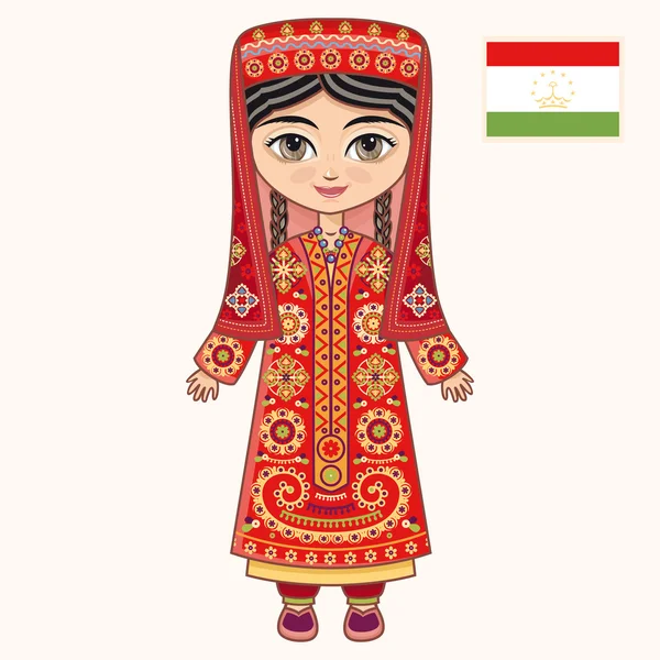 Tacik elbiseli kız. Tarihi kıyafetler. Tacikistan