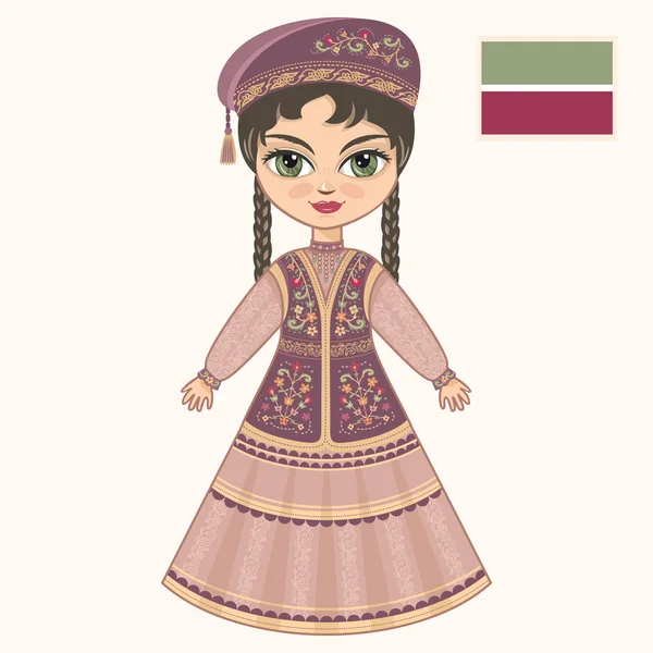Tatar elbiseli kız. Tarihi kıyafetler. Tataristan