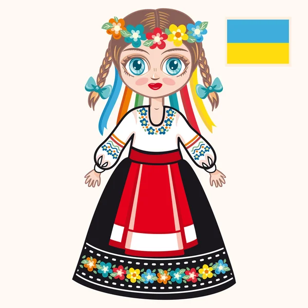Το κορίτσι με το ουκρανικό φόρεμα. Ιστορικά ρούχα. Ουκρανία — Διανυσματικό Αρχείο