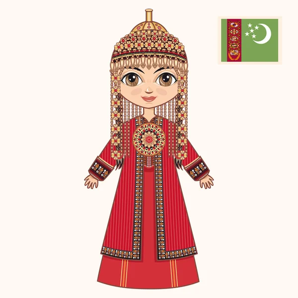 La chica de Turkmenistán se viste. Ropa histórica. Turkmenistán — Archivo Imágenes Vectoriales