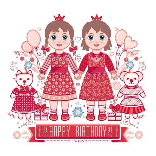 Feliz cumpleaños - tarjeta de felicitaciones para niña. Ilustración de linda princesita. Cumpleaños. Fiesta de cumpleaños de niños. Enhorabuena. Invitación. Tarjeta. Tarjeta de felicitación . — Vector de stock