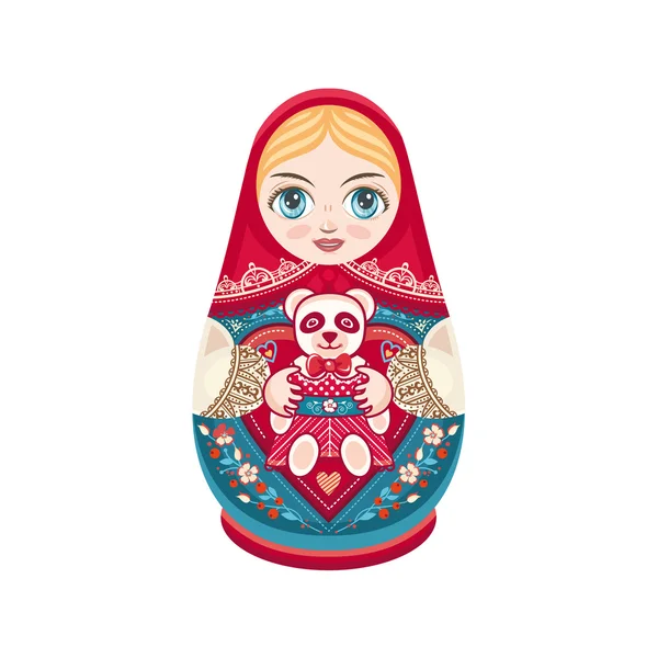 Matryoshka. Russian folk nesting doll. Babushka doll.  Vector illustration on white background — Stock Vector