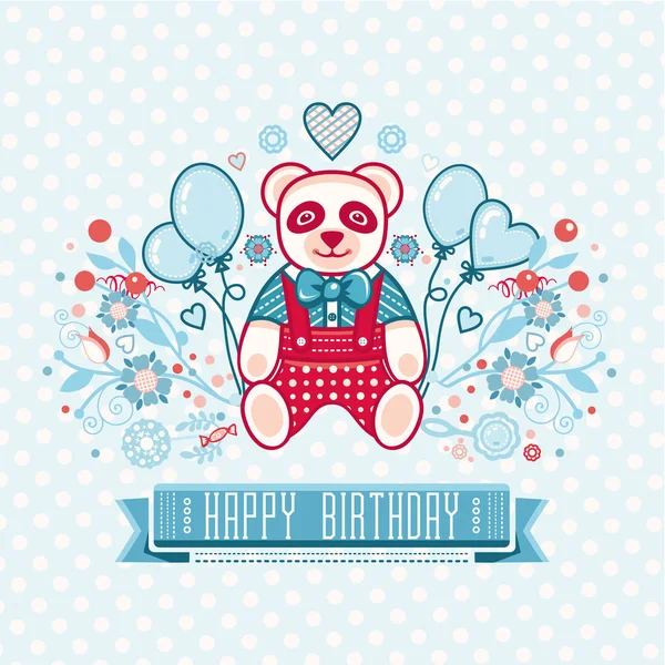 Anniversaire. La fête d'anniversaire des enfants. Un nouveau-né. Joli panda. Félicitations. Invitation. Carte. Carte de voeux . — Image vectorielle