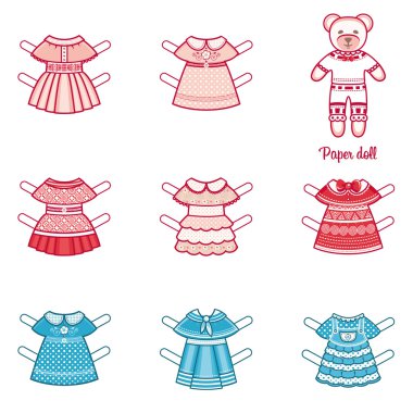 Kağıt bebek moda giysiler bir dizi ile. Sevimli ayı