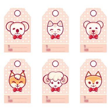 Hediye etiketleri ile sevimli hayvanlar