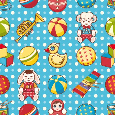 Seamless modeli. Çocukların oyuncakları. Vektör çizim.