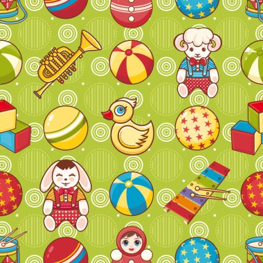 Seamless modeli. Çocukların oyuncakları. Vektör çizim.