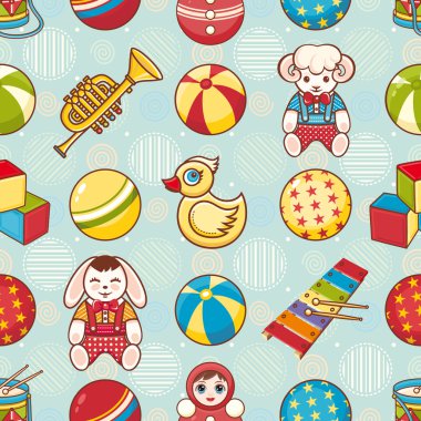 Seamless modeli. Çocukların oyuncakları. Vektör çizim.