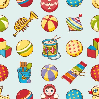 Seamless modeli. Çocukların oyuncakları. Vektör çizim.