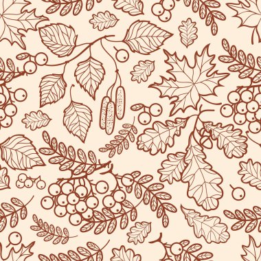 Seamless modeli. Sonbahar yaprak. Rowan. Akçaağaç. Huş ağacı. Meşe.