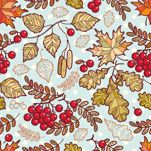 Seamless pattern. Autumn leaf. Rowan. Maple. Birch. Oak. — Stock Vector