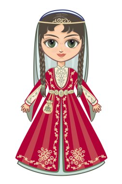 Çeçen takım elbiseli kız. tarihsel giyim