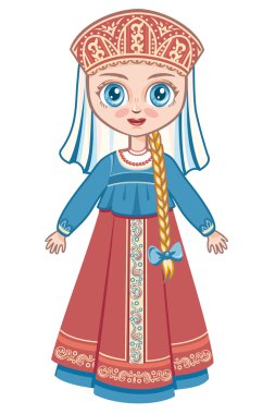 Rus Milli takım elbiseli kız. tarihsel giyim