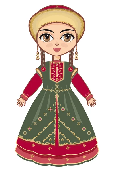 Başkurt elbiseli kız. tarihsel giyim.