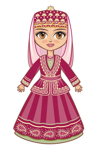 La chica del traje azerbaiyano. Ropa histórica — Vector de stock