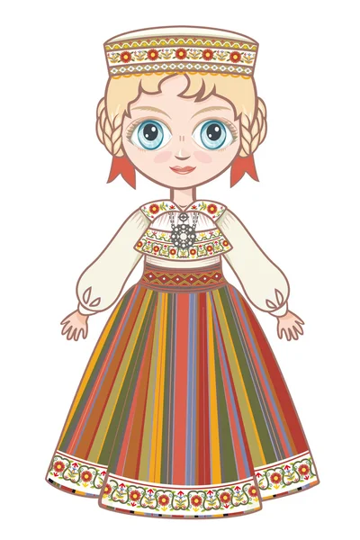 Дівчина в Естонська сукні. історичні одягу. Eesti костюм — стоковий вектор