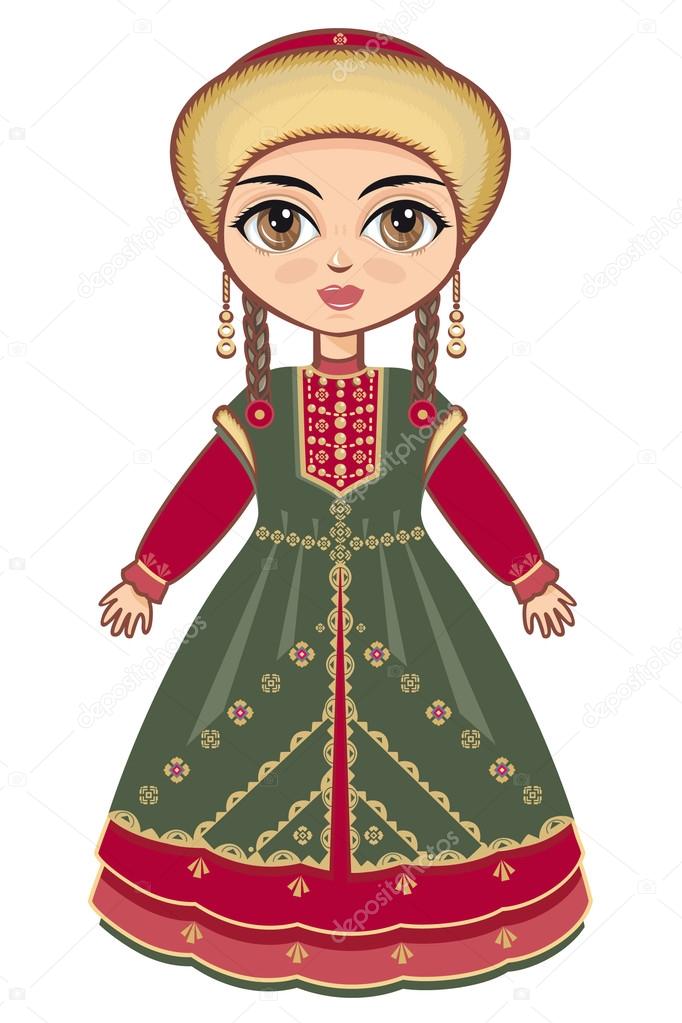 The girl in Bashkir dress. Historical clothes.