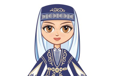 Portre, avatar. Çeçen takım elbiseli kız. Tarihsel giyim