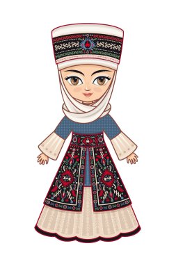 Kırgız elbiseli kız. Tarihsel giyim.