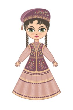 Tatar elbiseli kız. Tarihsel giyim.