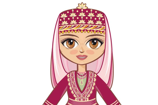 Porträtt, avatar. Flickan i den azeriska kostymen. Historiska kläder — Stock vektor