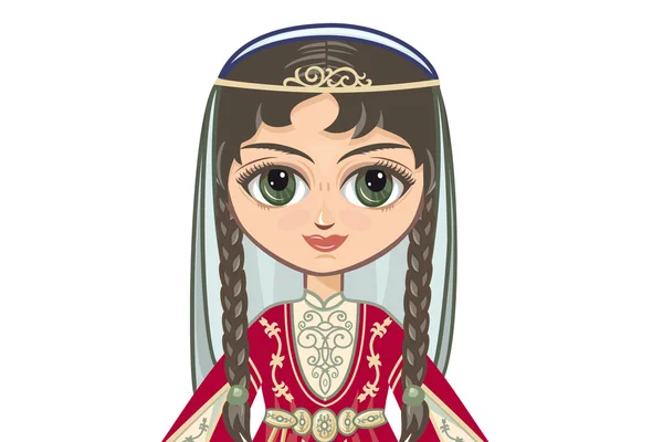 Portrait, avatar. La fille en costume tchétchène. Vêtements historiques — Image vectorielle