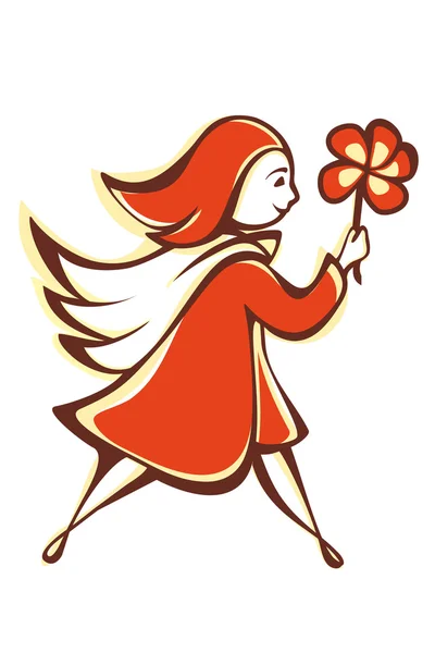 The girl with an orange flower. Emblem. Pictogram. Icon. — Stock Vector