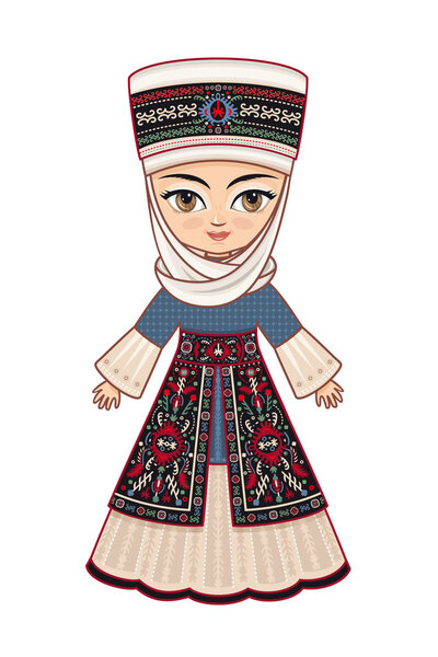 The girl in Kyrgyz dress. Historical clothes.
